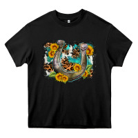 Black western leopard cowhide turquoise background horse Heavy Core Tee - OliviaCreatesArt