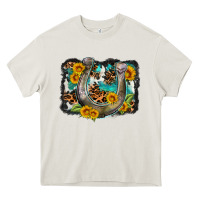 Western Leopard Cowhide Turquoise Background Horse Heavy Core Tee | Teevron