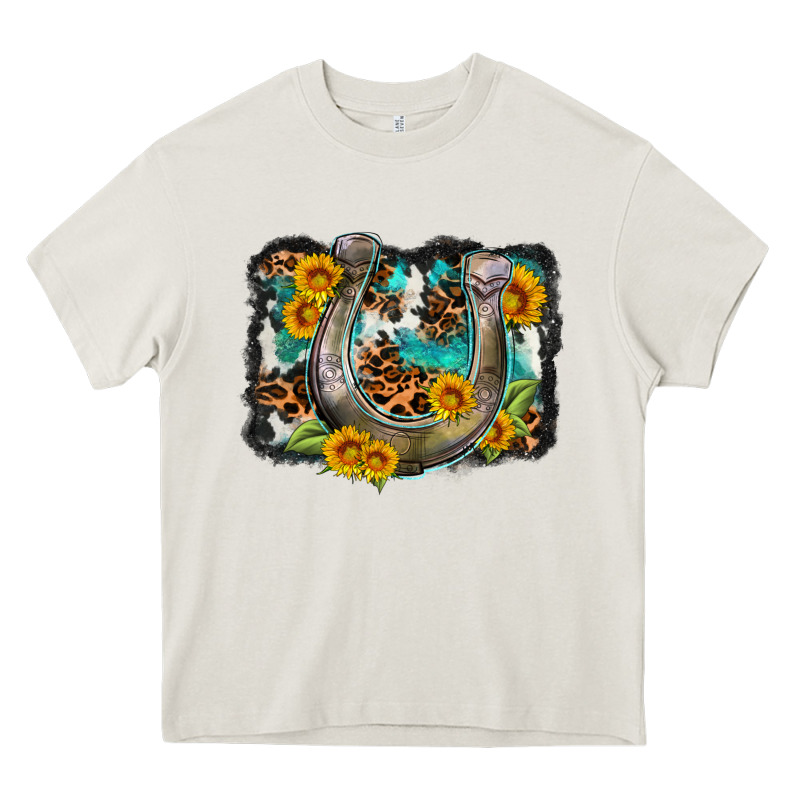 Western Leopard Cowhide Turquoise Background Horse Heavy Core Tee by OliviaCreatesArt | Teevron