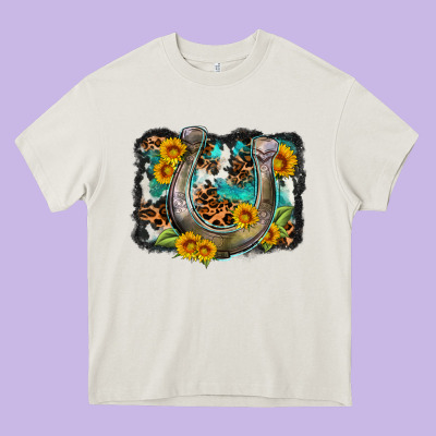 Western Leopard Cowhide Turquoise Background Horse Heavy Core Tee Designed By Oliviacreatesart