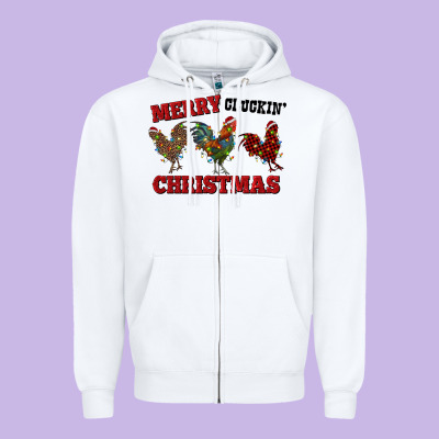 Merry Cluckin' Christmas Zipper Hoodie Designed By Ranaportraitstore