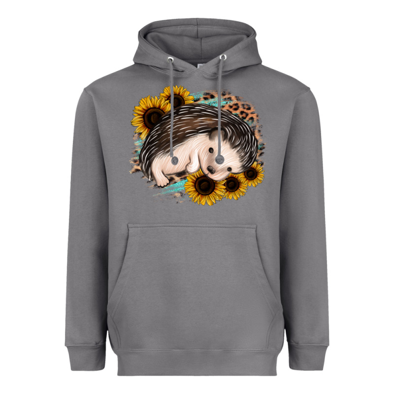 Sleeping Hedgehog Sunflower Leopard Heavyweight Hoodie by Jasminsmagicworld | Teevron