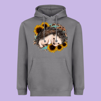 Sleeping Hedgehog Sunflower Leopard Heavyweight Hoodie Designed By Jasminsmagicworld