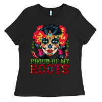 Black sugar skull woman proud of my roots Ladies Tee - BundleAndBundleShop