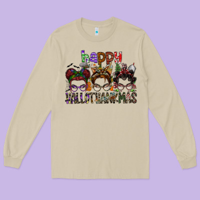 Happy Hallothanksmas Long Sleeve Tee Designed By Sublimationcraftshop