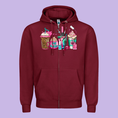 Nail Hustler Coffee Cups Zipper Hoodie Designed By Jasminsmagicworld