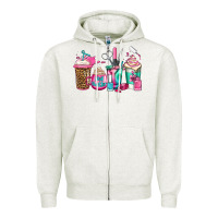Oatmeal Heather nail hustler coffee cups Zipper Hoodie - Jasminsmagicworld