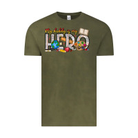 Vintage Olive My Daddy is my Hero Teacher Vintage Tee - CowhideDigitalArt