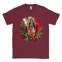 Burgundy Our Lady Of Guadalupe Mexican Flag Cactus Roses Classic Tee - FaDigitalArtStudio