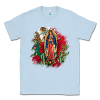 Dusty Blue Our Lady Of Guadalupe Mexican Flag Cactus Roses Classic Tee - FaDigitalArtStudio