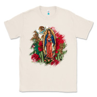 Natural Our Lady Of Guadalupe Mexican Flag Cactus Roses Classic Tee - FaDigitalArtStudio