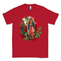 Red Our Lady Of Guadalupe Mexican Flag Cactus Roses Classic Tee - FaDigitalArtStudio