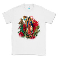 White Our Lady Of Guadalupe Mexican Flag Cactus Roses Classic Tee - FaDigitalArtStudio