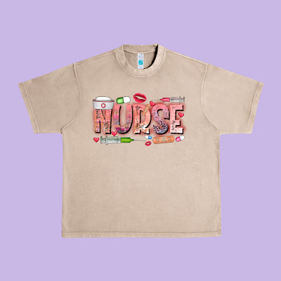 Nurse Valentine Urban Heavy Tee Designed By Cowhidedigitalart