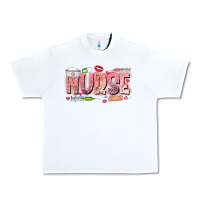 White Nurse Valentine Urban Heavy Tee - CowhideDigitalArt