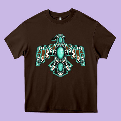 Cowhide Turquoise Thunderbird Heavy Core Tee Designed By Jasminsmagicworld