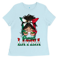 Baby Blue proud latina messy bun mama Ladies Tee - BundleAndBundleShop