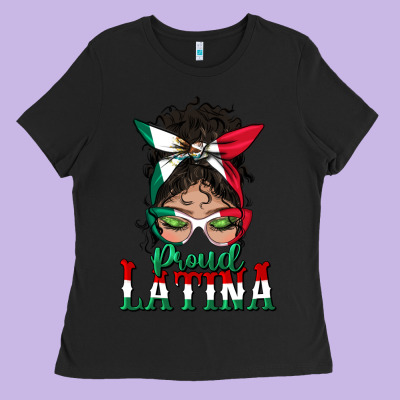 Proud Latina Messy Bun Mama Ladies Tee Designed By Bundleandbundleshop