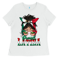 White proud latina messy bun mama Ladies Tee - BundleAndBundleShop