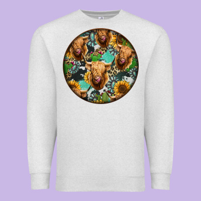 Highland Cow Pattern Premium Sweatshirt Designed By Jasminsmagicworld