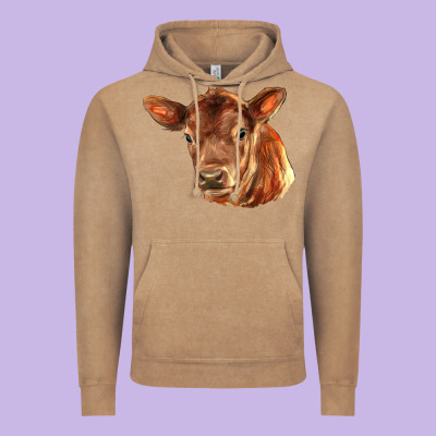 Red Angus Calf Face Vintage Hoodie Designed By Lillyallendesigns