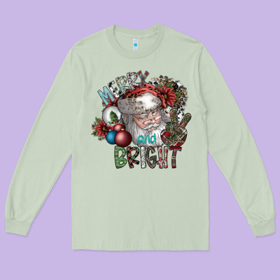 Merry And Bright Long Sleeve Tee Designed By Sublimationcraftshop