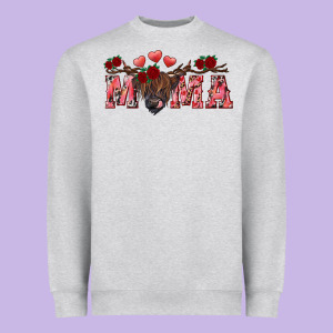 Valentine's Day Mama Black Highland Cow Heavyweight Sweatshirt Designed By Ranaportraitstore