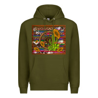 Army Green cactus and sunflowers with old wheel serape leopard cowhide background Premium Hoodie - Artiststas