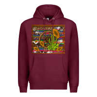 Burgundy cactus and sunflowers with old wheel serape leopard cowhide background Premium Hoodie - Artiststas