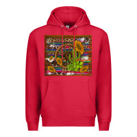 Cardinal cactus and sunflowers with old wheel serape leopard cowhide background Premium Hoodie - Artiststas