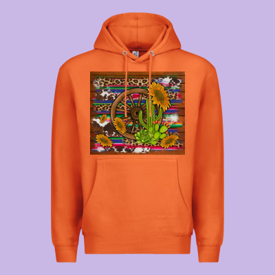 Cactus And Sunflowers With Old Wheel Serape Leopard Cowhide Background Premium Hoodie Designed By Artiststas
