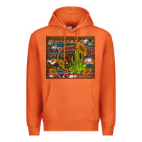 Carrot cactus and sunflowers with old wheel serape leopard cowhide background Premium Hoodie - Artiststas