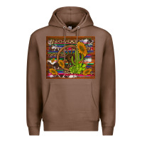 Chestnut cactus and sunflowers with old wheel serape leopard cowhide background Premium Hoodie - Artiststas