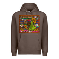 Coffee cactus and sunflowers with old wheel serape leopard cowhide background Premium Hoodie - Artiststas