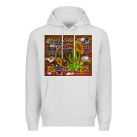 Dove Grey cactus and sunflowers with old wheel serape leopard cowhide background Premium Hoodie - Artiststas
