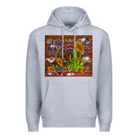 Heather Grey cactus and sunflowers with old wheel serape leopard cowhide background Premium Hoodie - Artiststas