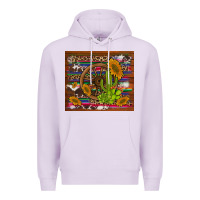 Lilac cactus and sunflowers with old wheel serape leopard cowhide background Premium Hoodie - Artiststas