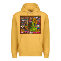 Mustard cactus and sunflowers with old wheel serape leopard cowhide background Premium Hoodie - Artiststas