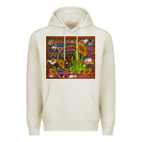 Oatmeal Heather cactus and sunflowers with old wheel serape leopard cowhide background Premium Hoodie - Artiststas