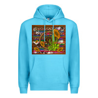 Ocean Blue cactus and sunflowers with old wheel serape leopard cowhide background Premium Hoodie - Artiststas