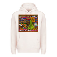Pale Pink cactus and sunflowers with old wheel serape leopard cowhide background Premium Hoodie - Artiststas