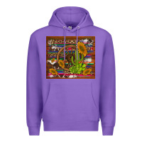 Purple cactus and sunflowers with old wheel serape leopard cowhide background Premium Hoodie - Artiststas