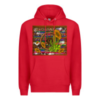 Red cactus and sunflowers with old wheel serape leopard cowhide background Premium Hoodie - Artiststas