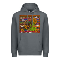 Rock cactus and sunflowers with old wheel serape leopard cowhide background Premium Hoodie - Artiststas