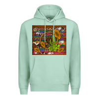 Seafoam cactus and sunflowers with old wheel serape leopard cowhide background Premium Hoodie - Artiststas