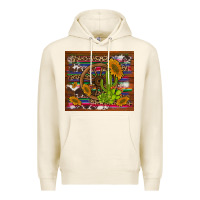 Tofu cactus and sunflowers with old wheel serape leopard cowhide background Premium Hoodie - Artiststas