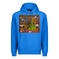 True Royal cactus and sunflowers with old wheel serape leopard cowhide background Premium Hoodie - Artiststas