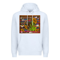 White cactus and sunflowers with old wheel serape leopard cowhide background Premium Hoodie - Artiststas