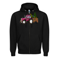 Black Pink Christmas Farm Tractor Zipper Hoodie - RanaPortraitStore