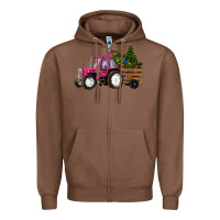Chestnut Pink Christmas Farm Tractor Zipper Hoodie - RanaPortraitStore